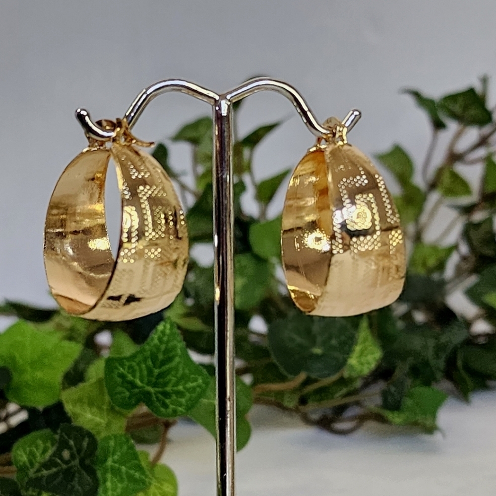Gold Wide Hoop Earrings Greek Key Design